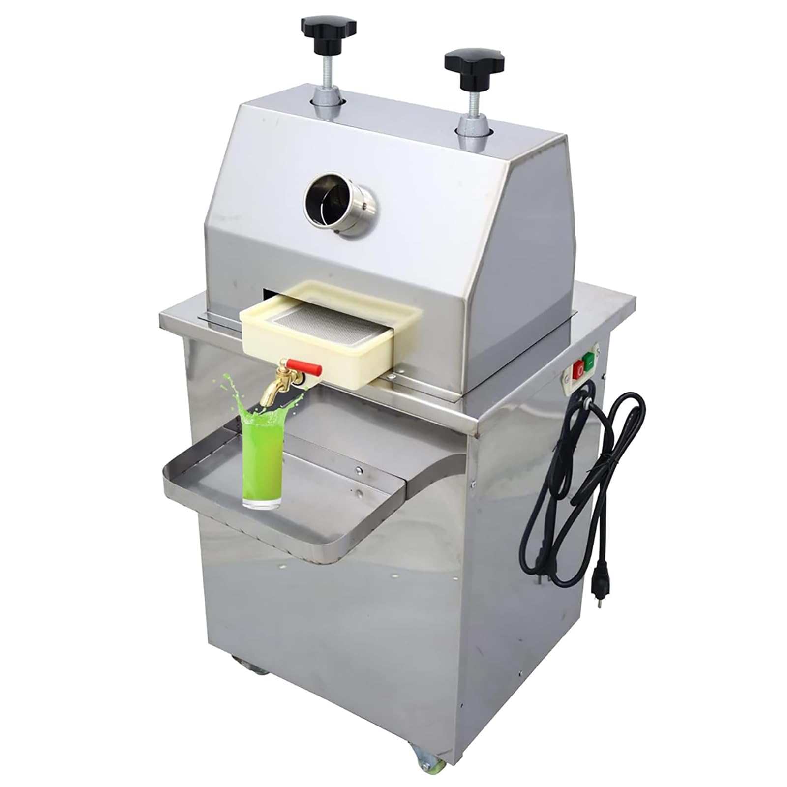 Commercial Sugar Cane Juicer 1100W Electric 3 Rollers Vertical Sugarcane Juicer Machine with Filter Tray and Cup Holder