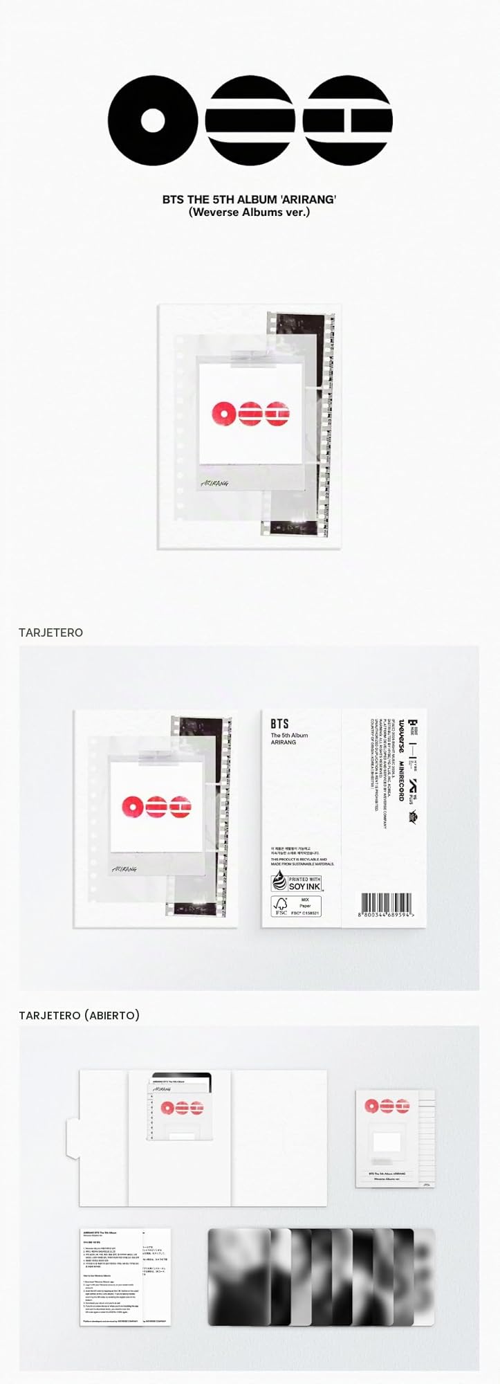 BTS ARIRANG 5º álbum con seguimiento sellado Bangtan (conjunto de 3 versiones: 2 álbumes estándar + álbum Weverse)