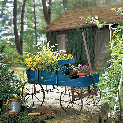 Collections Etc Amish Wagon Decorative Indoor/Outdoor Garden Backyard Planter, Blue #TOP2