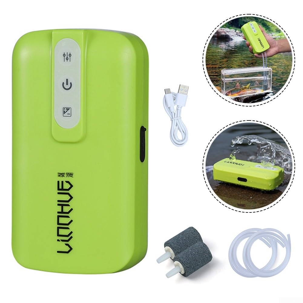 DAZZLEEX Aquarium Batterie Luftpumpe, Angeln Sauerstoff Luftpumpe, Silent Sauerstoff Luftpumpe USB 2600mA 40h Akkulaufzeit