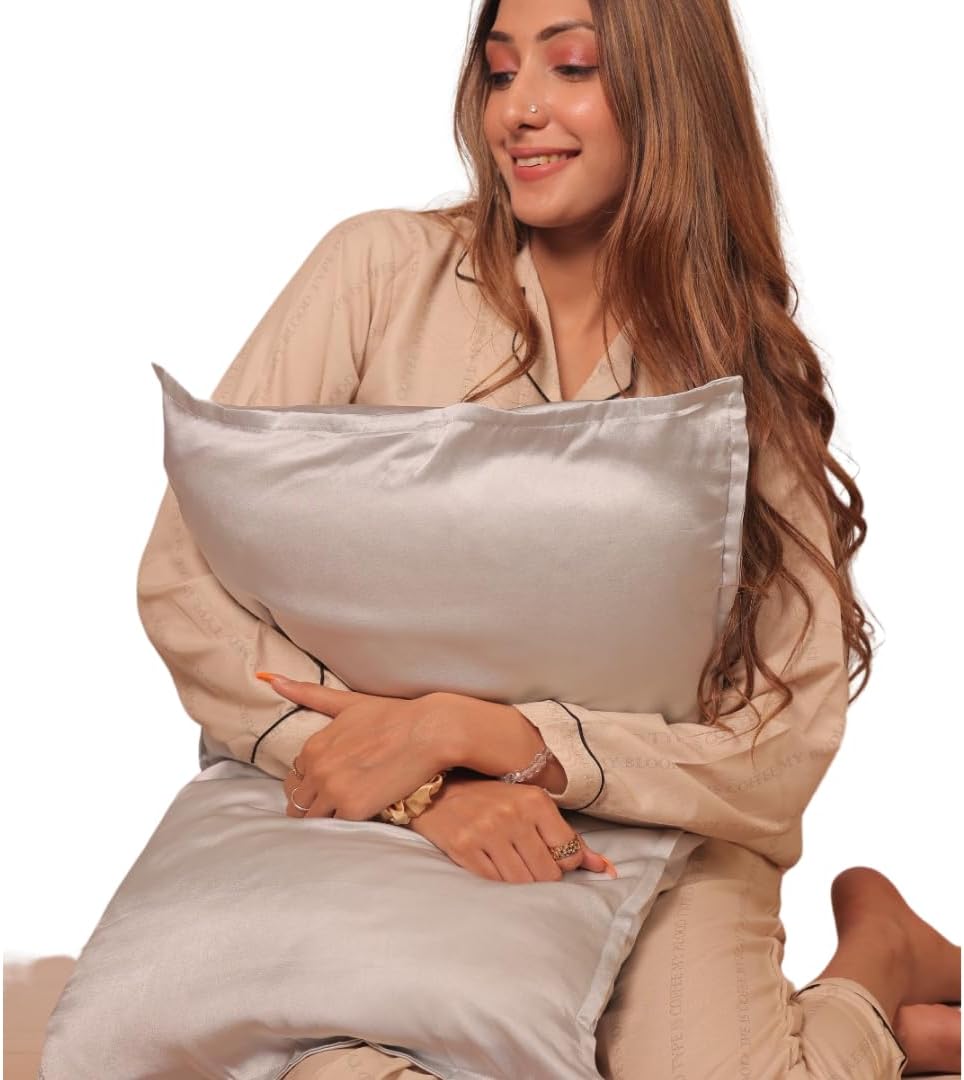 Furbo Mulberry Silk Pillow Cover Pure Silk Pillow Cases for Hair and Skin Anti Aging Anti Hair Fall Anti Acne Hypoallergenic 22 Momme 6A Grade 600 Thread Count 70 x 40.6 CM (Silver, 2)