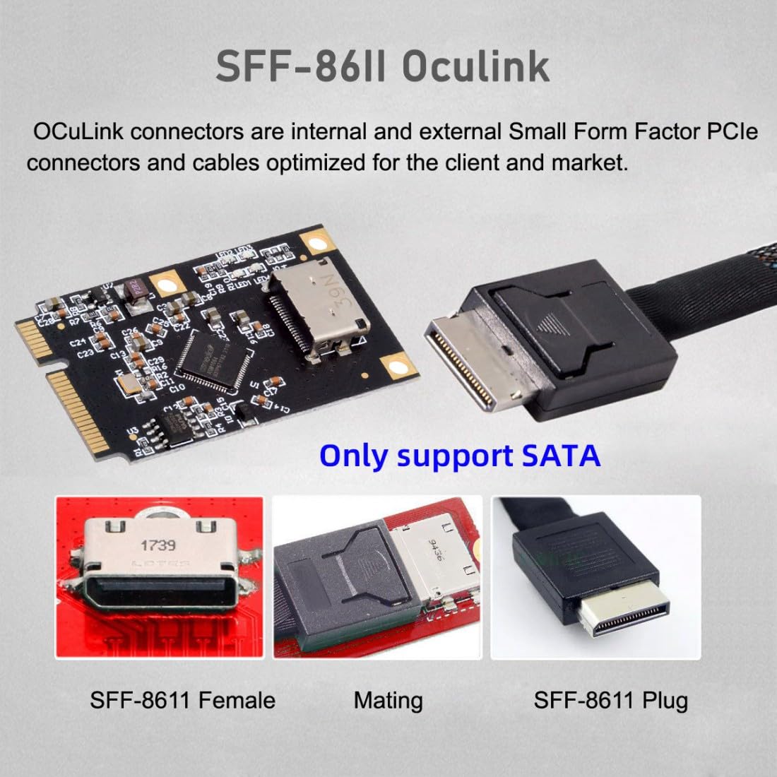 chenyang MINI PCI-E Riser Card Adapter,MINI PCI-E to Oculink SFF-8612 SATA Hard Drive Expansion Card Adapter