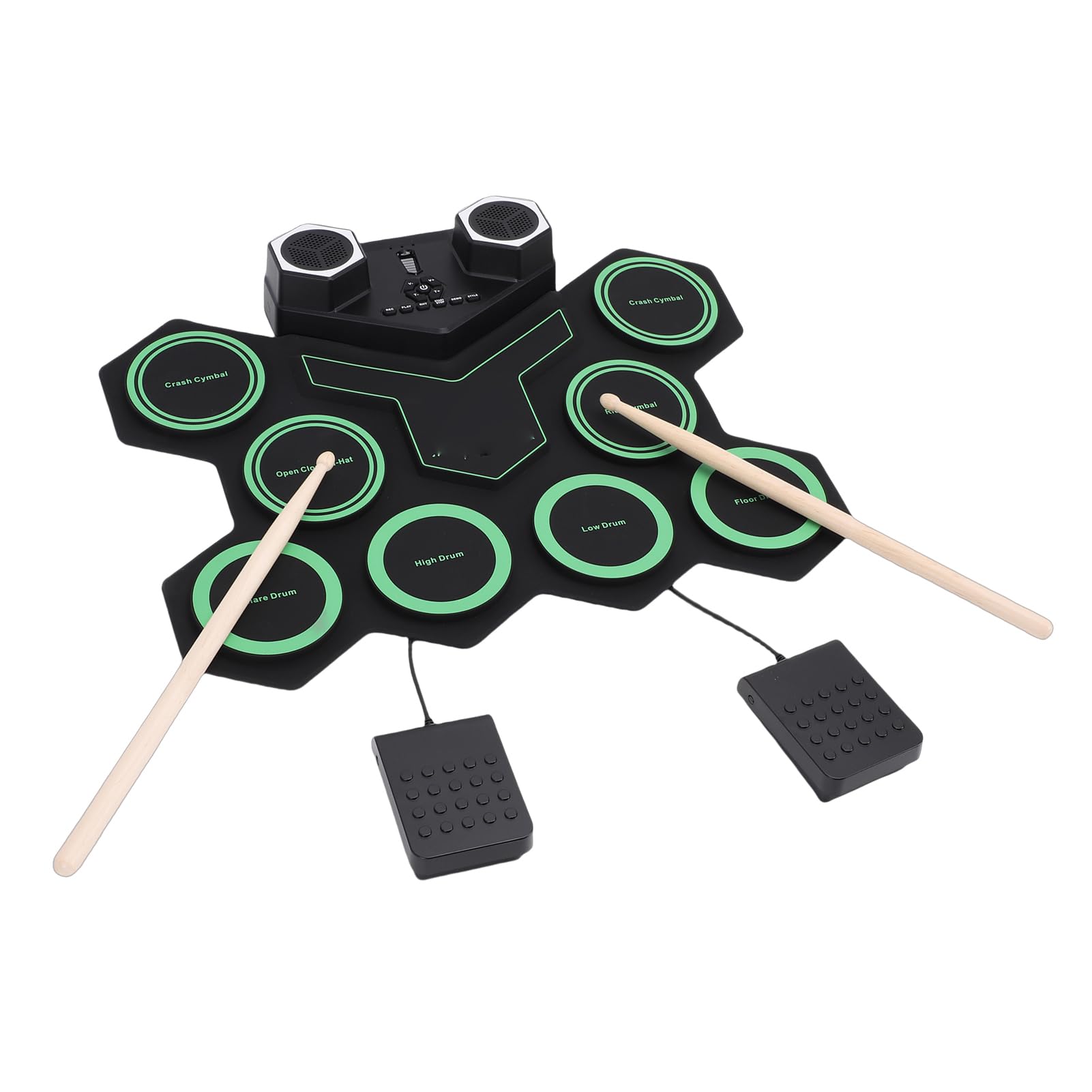 Bluetooth-E-Drum-Pad, Roll-Up-Drum-Set mit Demo-Song, Rhythmussteuerung, LED-Leuchten, Integrierte Dual-Lautsprecher, Ideal für Anfänger und Professionelle Schlagzeuger