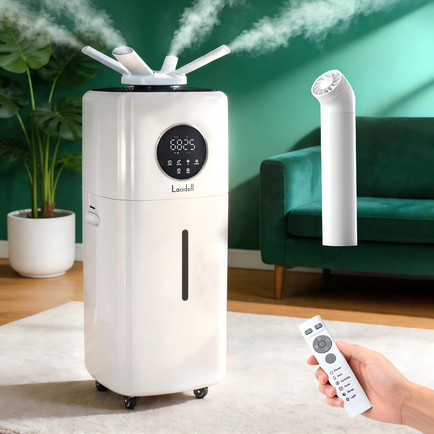 LACIDOLL Umidificatori di grandi dimensioni per tutta la casa, Umidificatore commerciale e industriale, 1000 mq, 21 L, Umidificatore ad ultrasuoni per riempimento superiore, 5,5 Gal 2000 MLH Dual