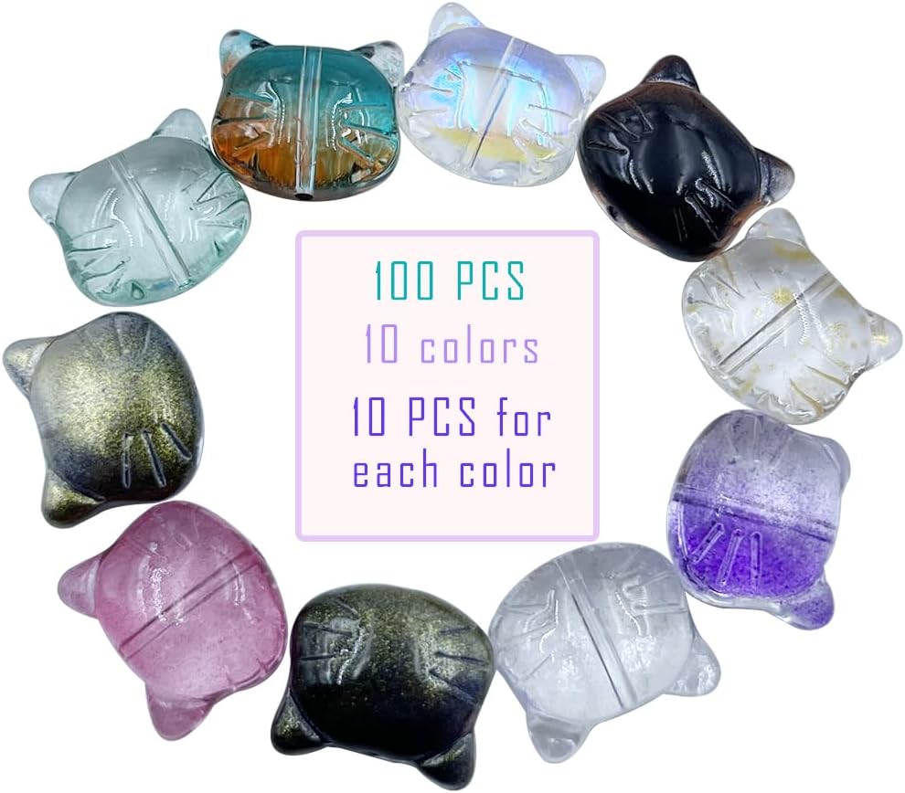 100Pcs Glass Cat Beads Mix Color Transparent Kitten Head Loose Spacer Beads for Jewelry Making DIY Bracelets Crafts Supplies - Image 2