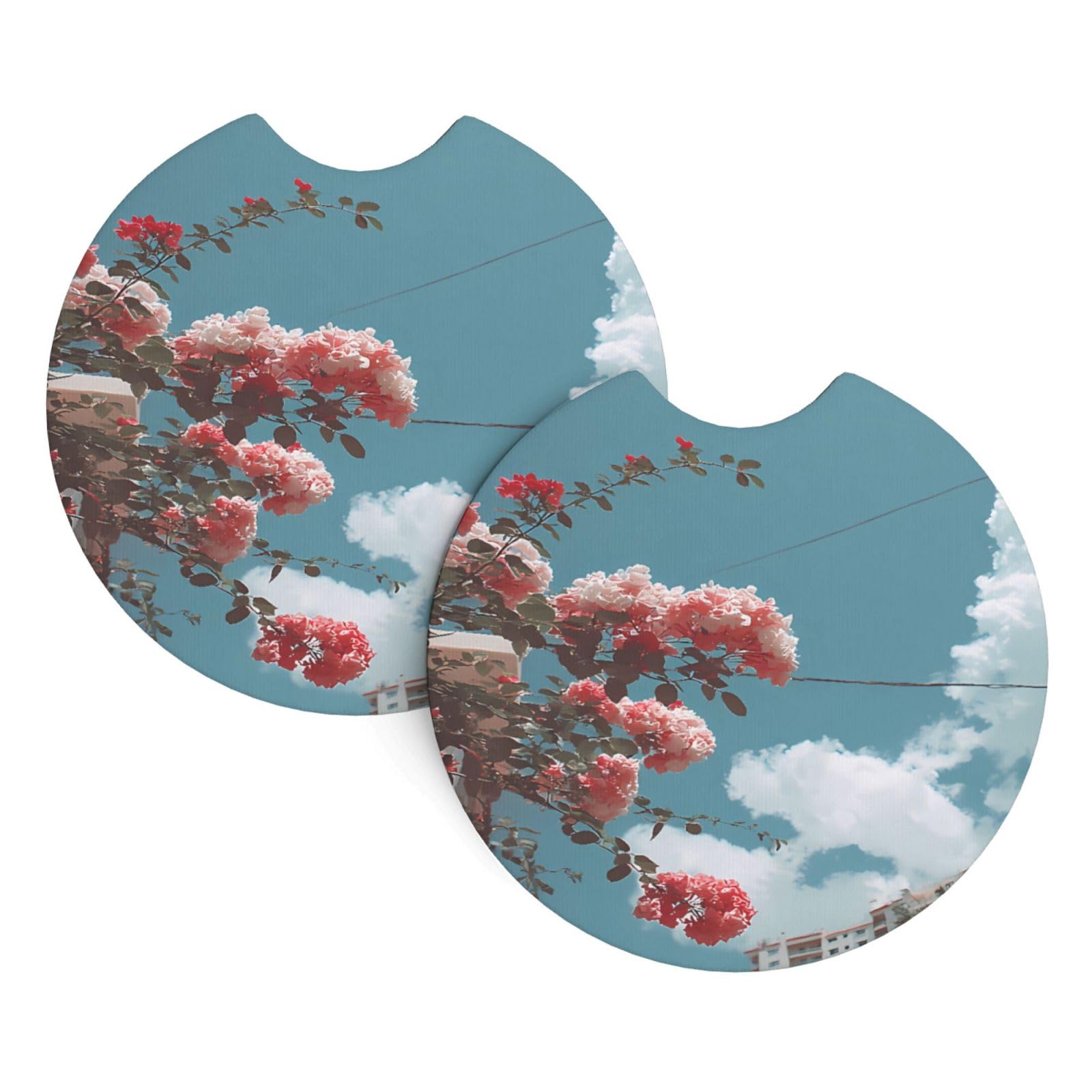 Flowers On The Balcony Car Interior Cup Holder Pad 2 PCS Car Coasters Scratch-resistant Odorless for Most Cars