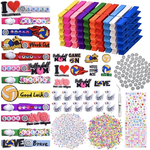 80 Cheer Pins & Clips Set with Volleyball & Beads