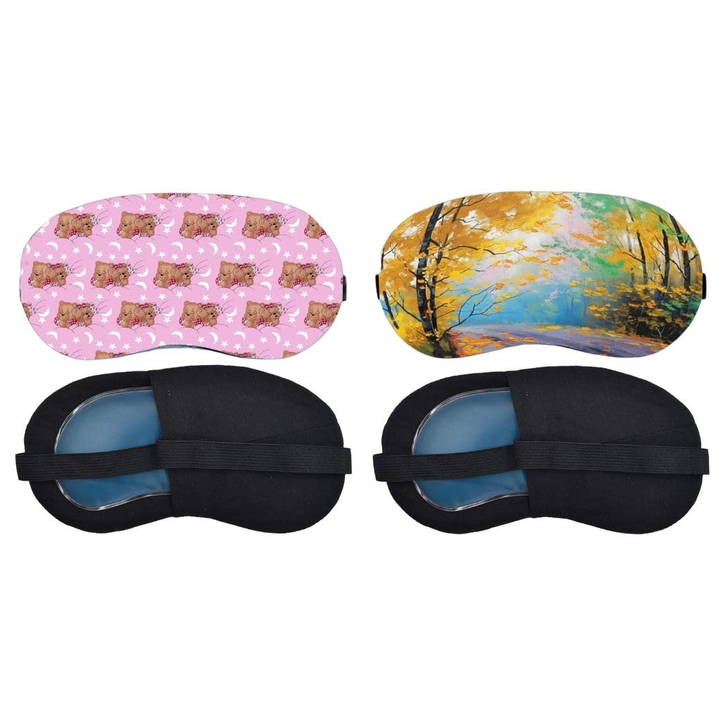 Aoxeria Pink Teddy Bear Stars, Autumn Forest Path Sleeping Mask Combo, Soft Comfortable Light-Blocking Eye Cover for Women, Men & Kids, Reusable Blindfold for Night Sleep, Nap, Travel (Pack of 2)-image-20