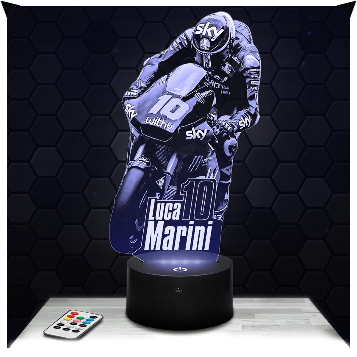 Lampephoto.fr - Moto GP - Luca Marini 3D Lamp, Night Light 3D LED Illusion Lamp, Gift idea for Men Motorcycle, Gifts Merchandise for Boys and Girls, Children's or Adult Bedroom Night Light