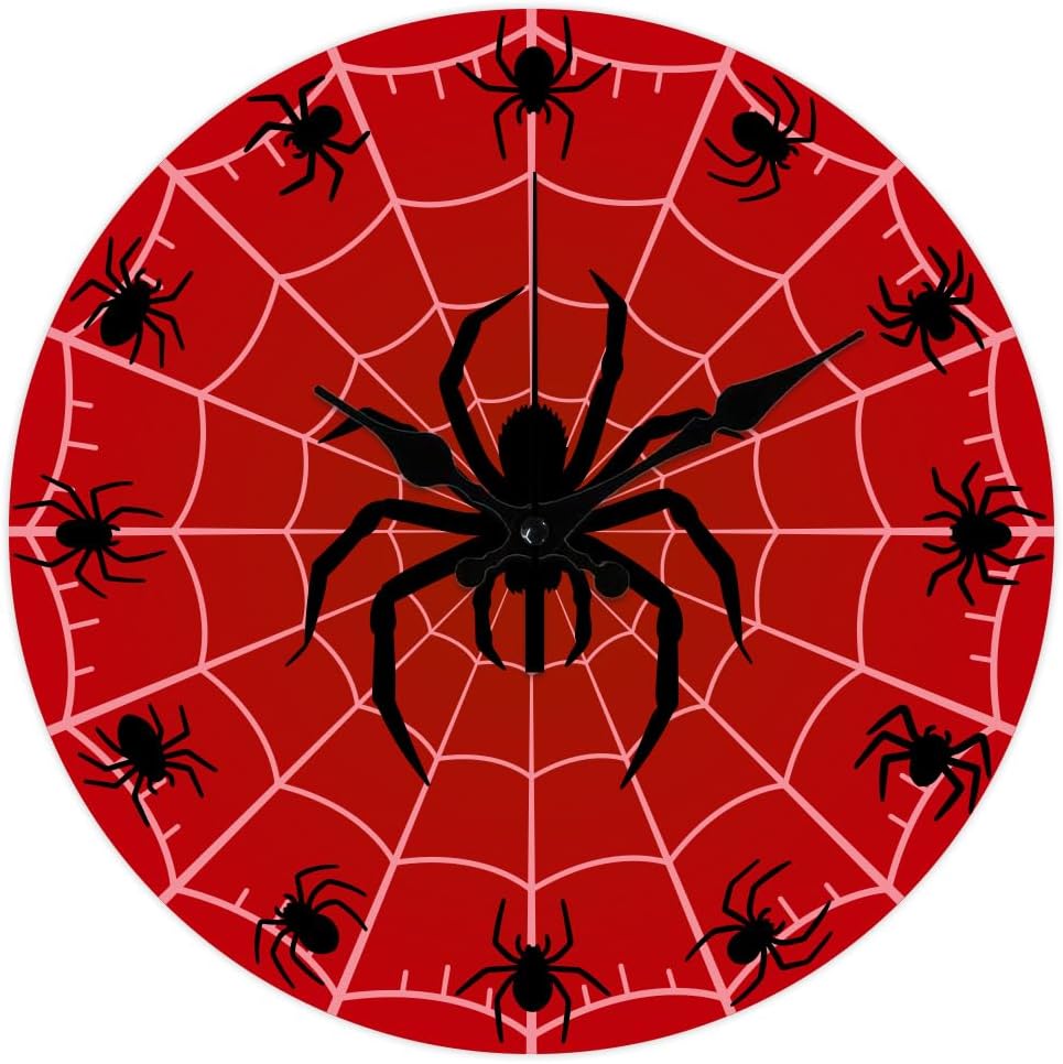 CHGCRAFT Halloween Spider Pattern Wall Clock 12 Inch Non-Ticking Spider Web Clocks Round Wall Hanging Clock Battery Operated for Bedroom Living Room Kitchen Office