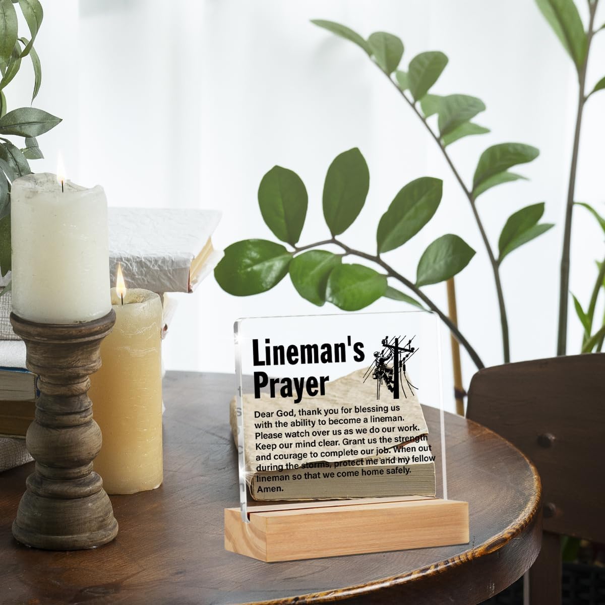 Lineman Gifts, Graduation Gift for Line Worker, Lineman Prayer Clear Desk Decorative Sign Home Office Acrylic Decor - Image 5