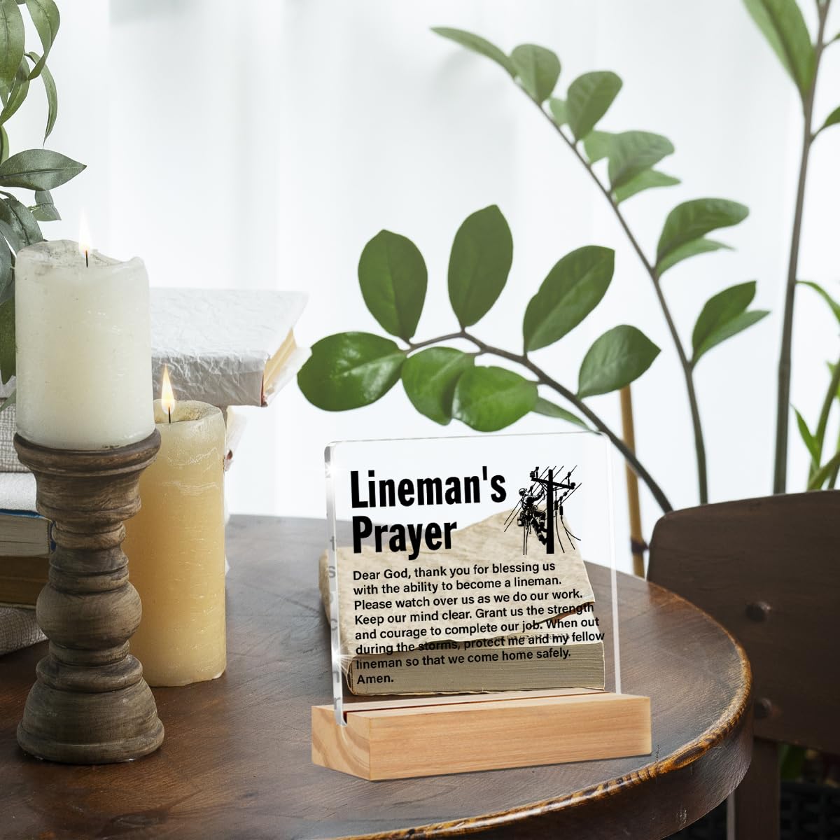 Lineman Gifts, Graduation Gift for Line Worker, Lineman Prayer Clear Desk Decorative Sign Home Office Acrylic Decor