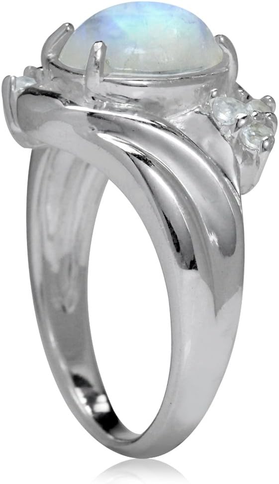 Silvershake Natural Moonstone and White Topaz 925 Sterling Silver Glamorous Ring