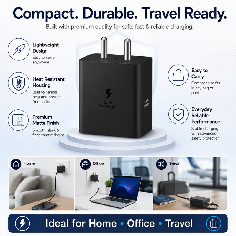 Image of 45W Type-C Super Fast Charger PD 5.0 Charging Adapter Compatible with Samsung Galaxy S26+, S25+, S24+, S23+, S22+, S21+, S20+, Note20 Ultra, Tab S9+, S10+, S11+, Pad, 45 W USB-C Charge Travel Adaptor