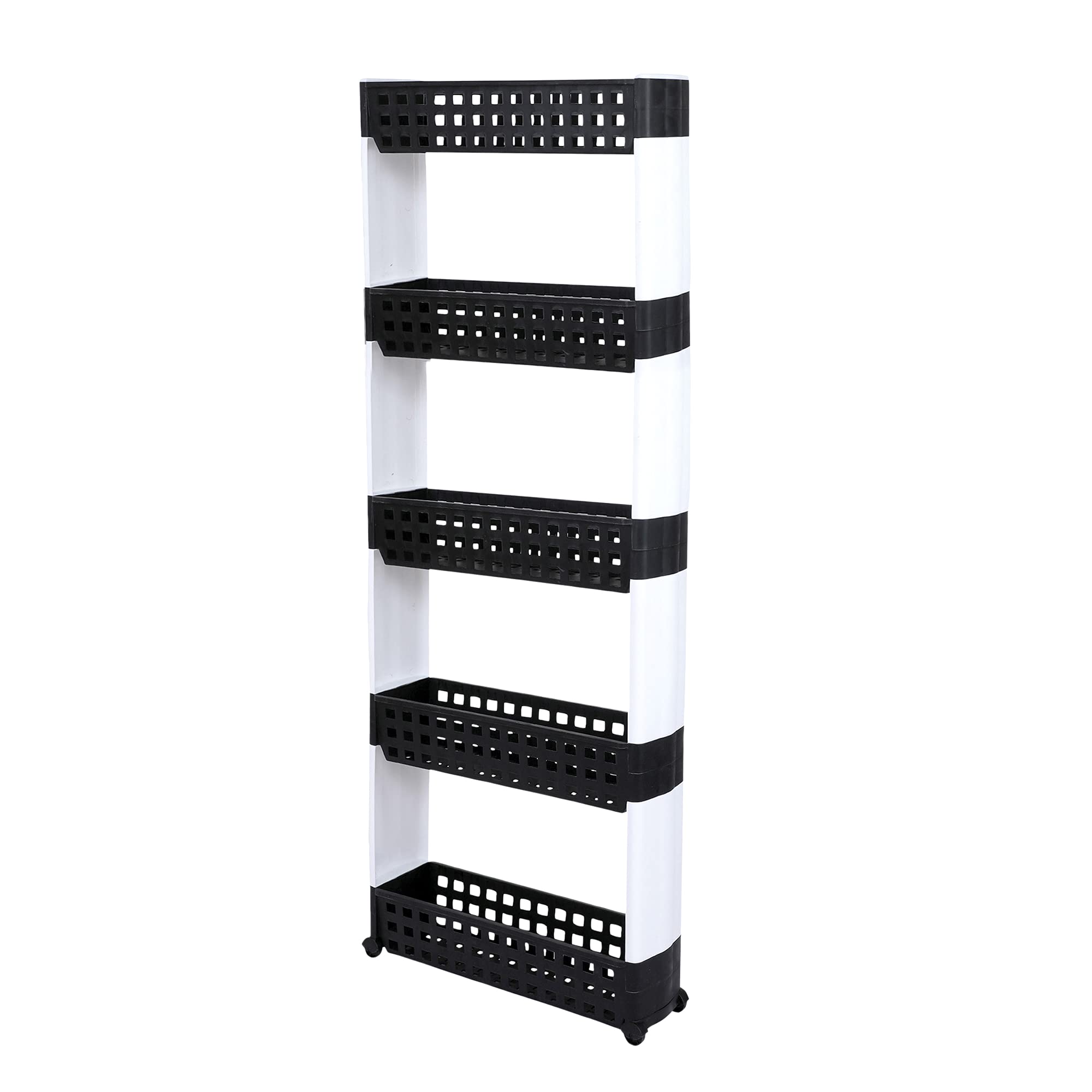 NAVRANG Plastic 5 Layer Black & White Multipurpose Kitchen Storage Slim Rack With Wheels For Home, Office, Bedroom And Bathroom (5 Layer, Black & White) (B0C3D53CB2) Amazon Price History, Amazon Price Tracker