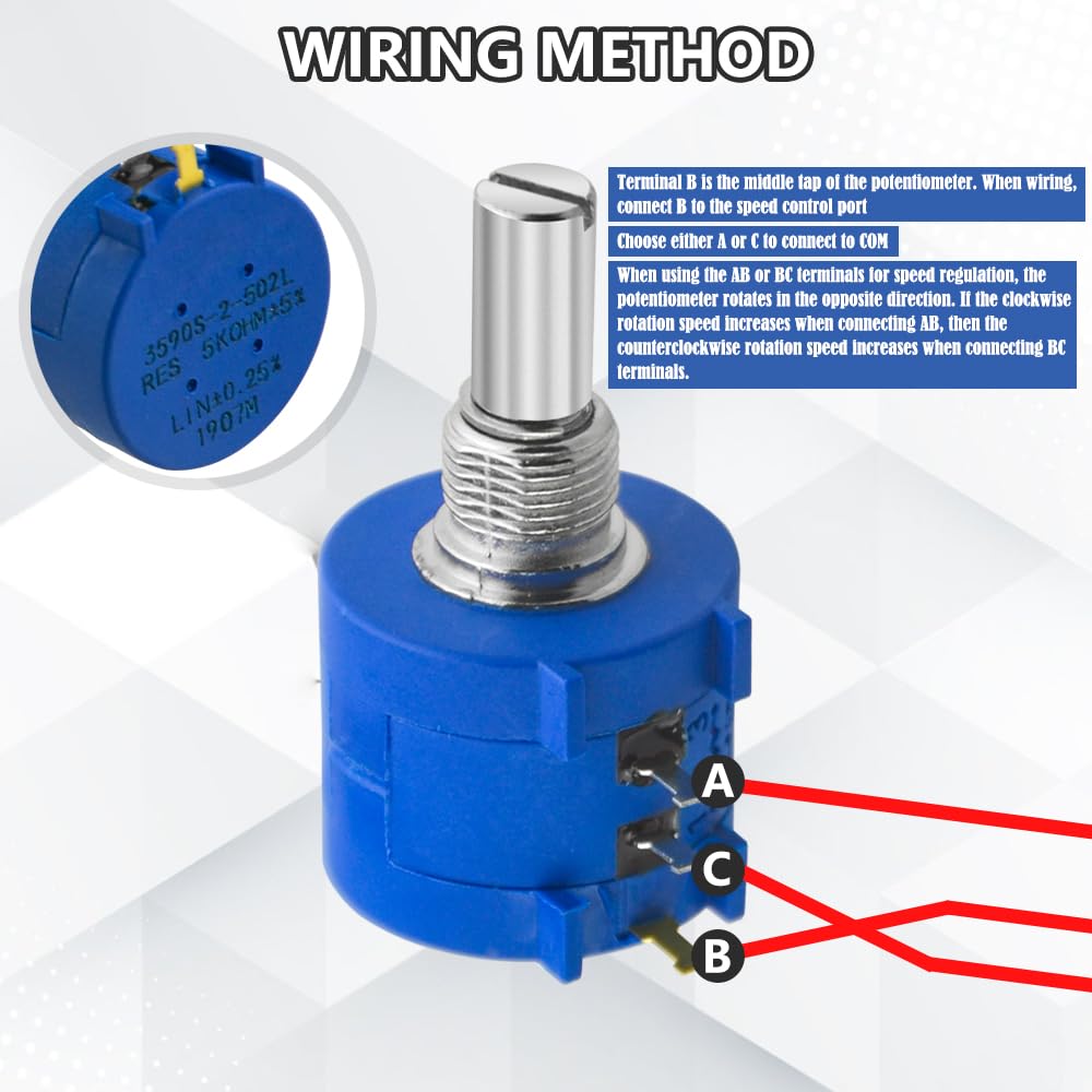 Potentiomètre multitour de précision réglable 5K Ohm 10 Tours 3590S-2-502L