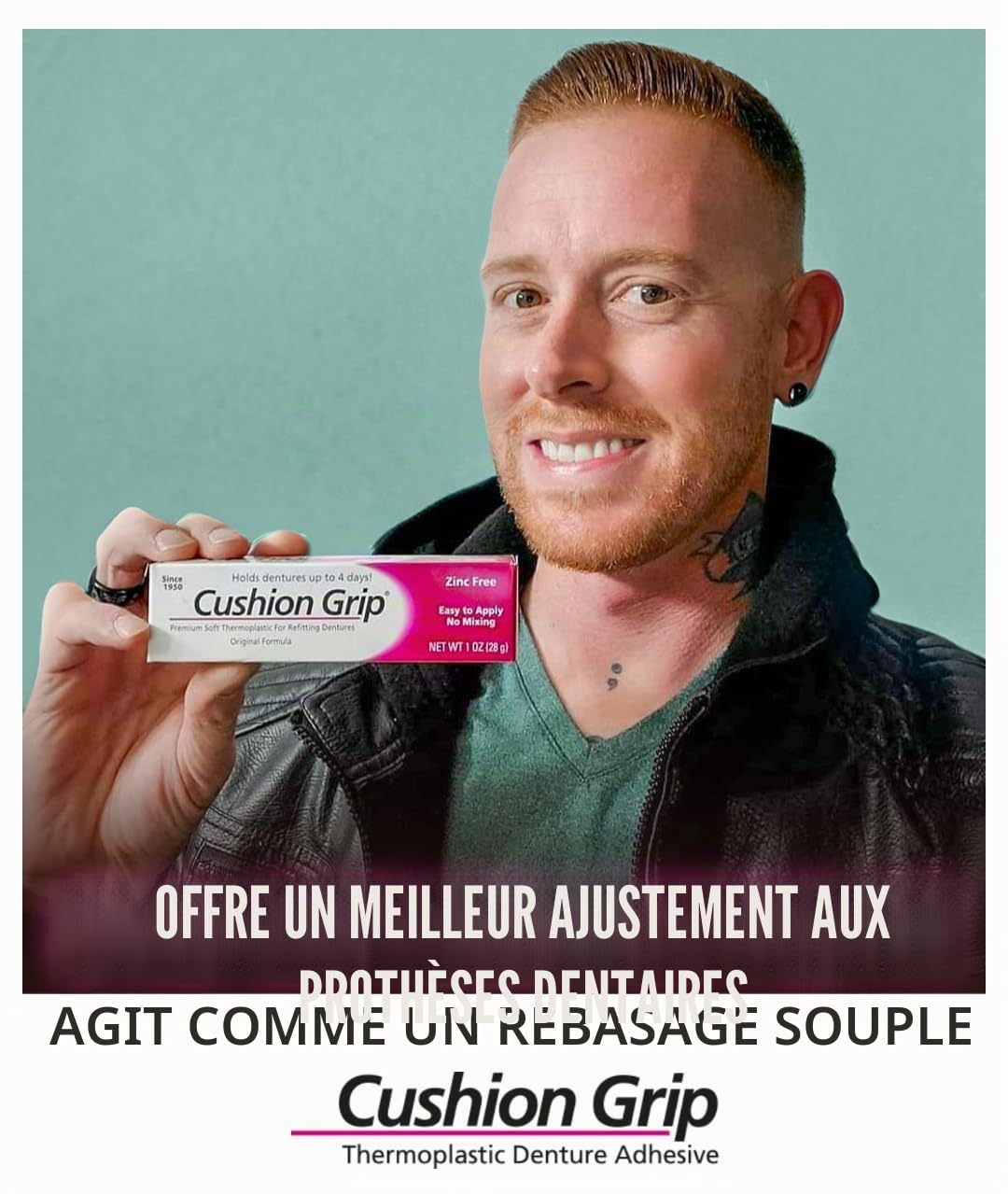 Cushion Grip Lot de 2 adhésif thermoplastique pour prothèses dentaires, 28,3 g - Répare et resserre les prothèses dentaires lâches et inconfortables