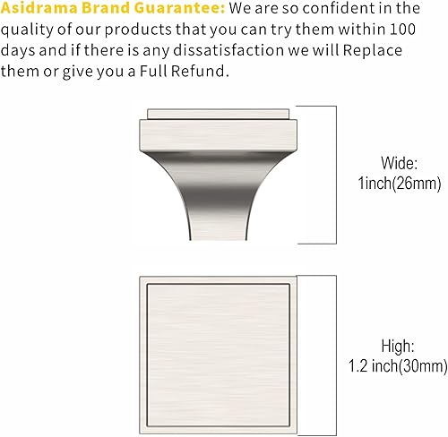 Miniatura 3 de Asidrama Paquete de 20 perillas cuadradas de níquel satinado cepillado para gabinetes de cocina, perillas cuadradas para cajones, herrajes para