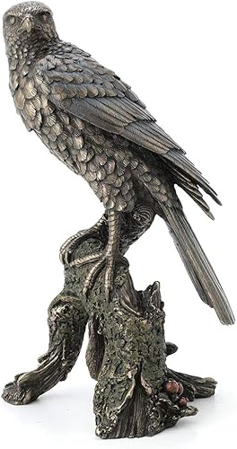 Miniatura 2 de Veronese Design Halcón gorrión de 10.9 pulgadas descansando en rama de árbol Estatua de halcón de bronce antiguo