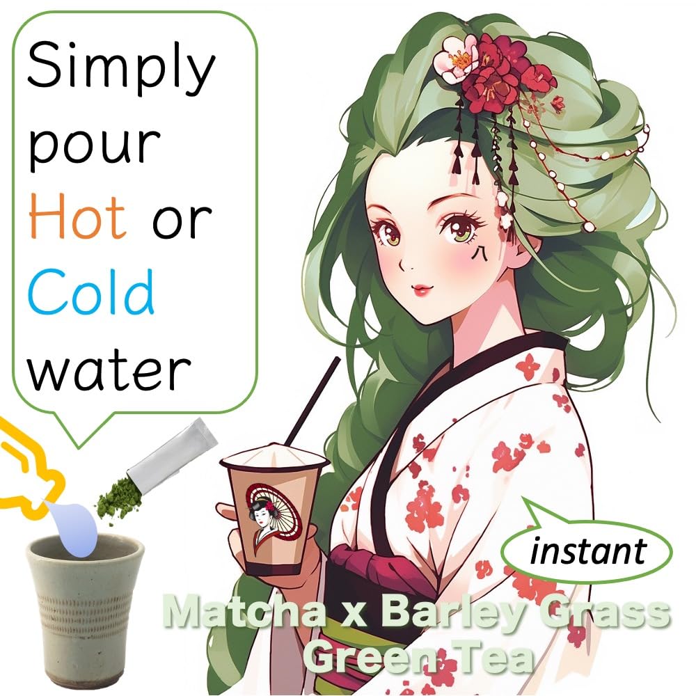 2g x 10 Stick Packs x 1 bag Yachirin Character Authentic Matcha Green Tea with Young Barley Grass — view 3