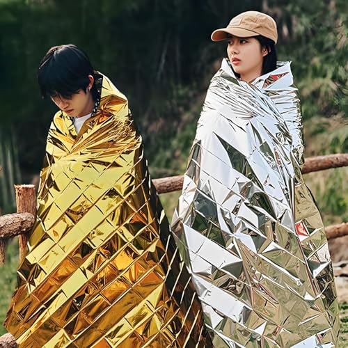 iwontalersy 3 Pièces Couverture de Survie,Couvertures Thermiques d'urgence Indéchirable & Imperméable,pour l'extérieur,Randonnée,Survie,Or/Argent 160 x 210cm – Image 3