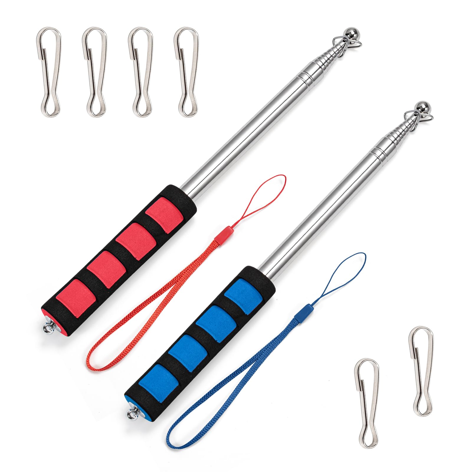 2Pcs 6.5FT Flag Pole, Anti-Slip Handheld Telescopic Pole with Clips, Portable Stainless Steel Baton for Our Guide Horse Training Festival - 1