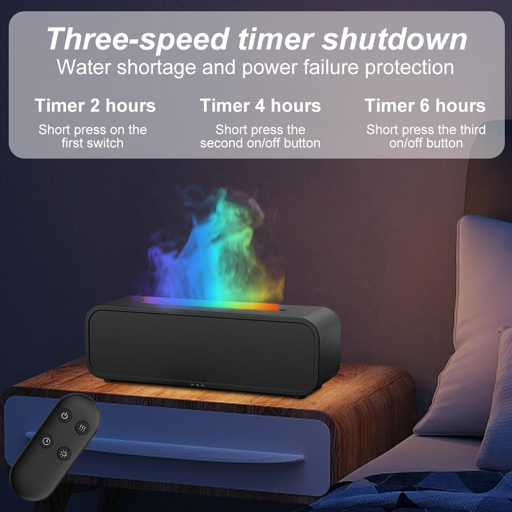 Diffusore di aromi con effetto fiamma - Diffusore 250 ml con oli essenziali con 7 opzioni di luce e spegnimento automatico senza acqua, con telecomando, per casa ufficio camera da letto