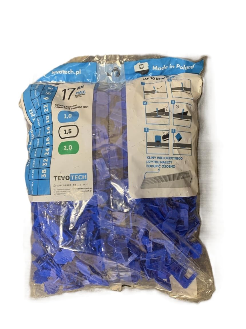 Juego de 500 clips de 1,0-2,0 mm con cuñas y pinzas, para azulejos de pared y suelo, gres porcelánico de gran formato (DUO Set 500 clips+cuñas+alicates – 1,0 mm)