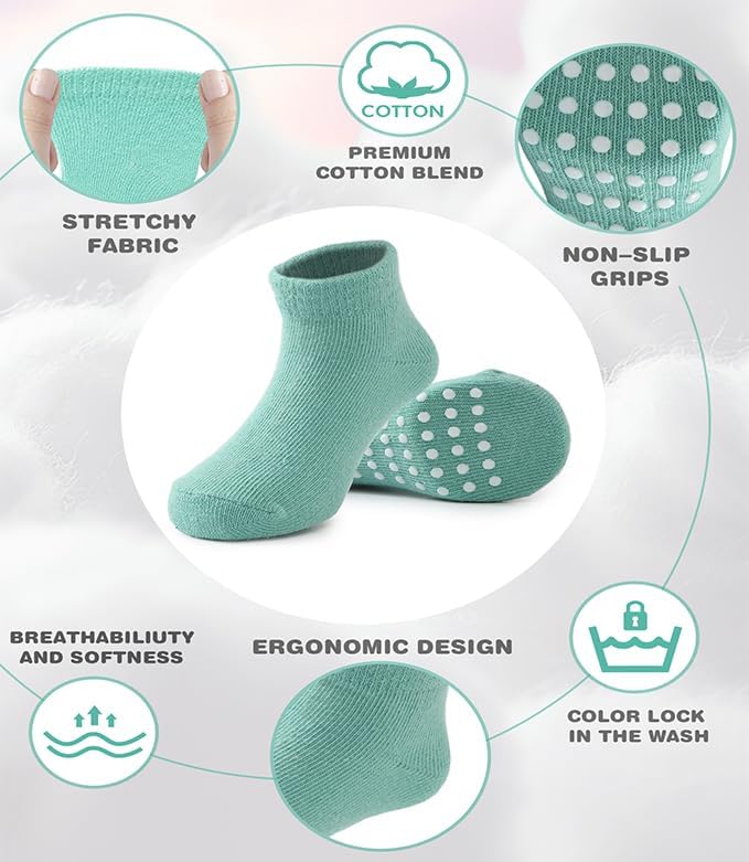 JAKIDAR 12 Pair Baby Toddler Socks Non-Slip Grip Cotton Ankle Socks for Boys Girls Non Skid Soles for Infants Kids - Image 7