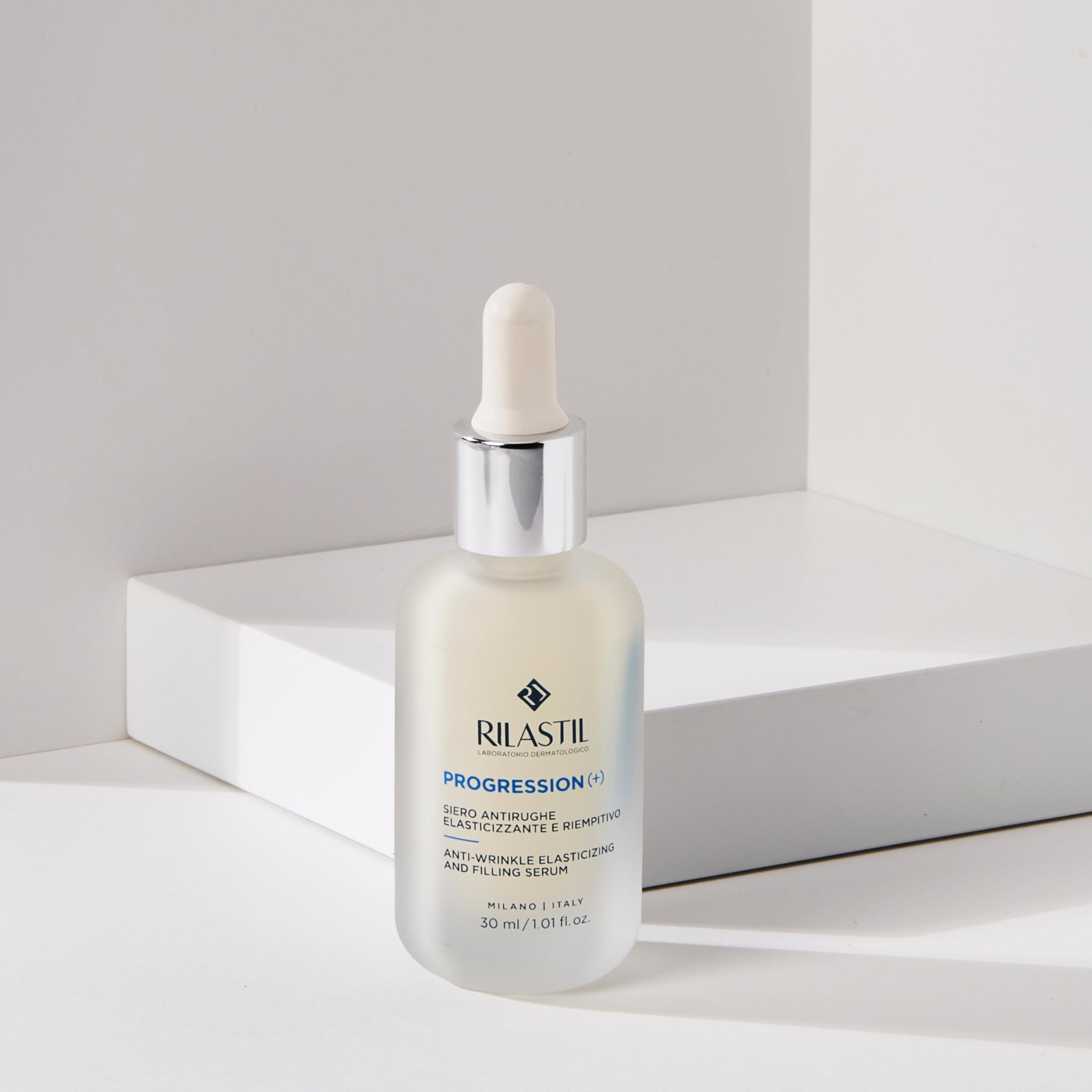 Rilastil Progression(+) Siero Antirughe Elasticizzante e Riempitivo, Trattamento Rughe Marcate, Antiaging, Rimpolpante per Pelli Mature con Collagen, Acido Ialuronico, Confezione da 30 ml