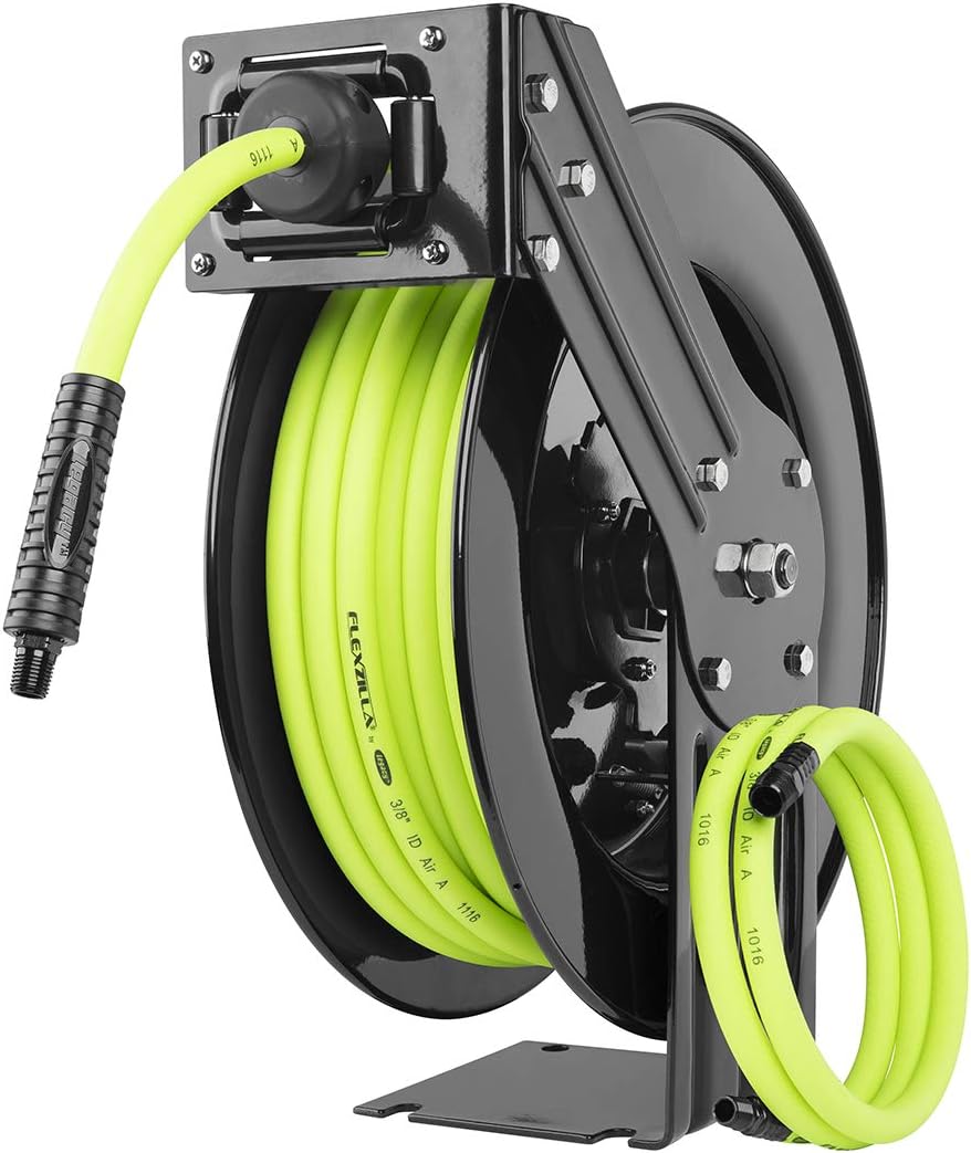 Flexzilla Open Face Retractable Air Hose Reel, 3/8 in. x 50 ft., Heavy Duty, Lightweight, Hybrid, ZillaGreen - L8611FZ : Tools & Home Improvement