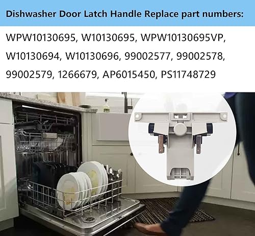Miniatura 4 de Manija de pestillo de puerta para lavavajillas WPW10130695 de repuesto para Whirlpool Maytag piezas de lavavajillas W10130695, W10130696, W10130694,