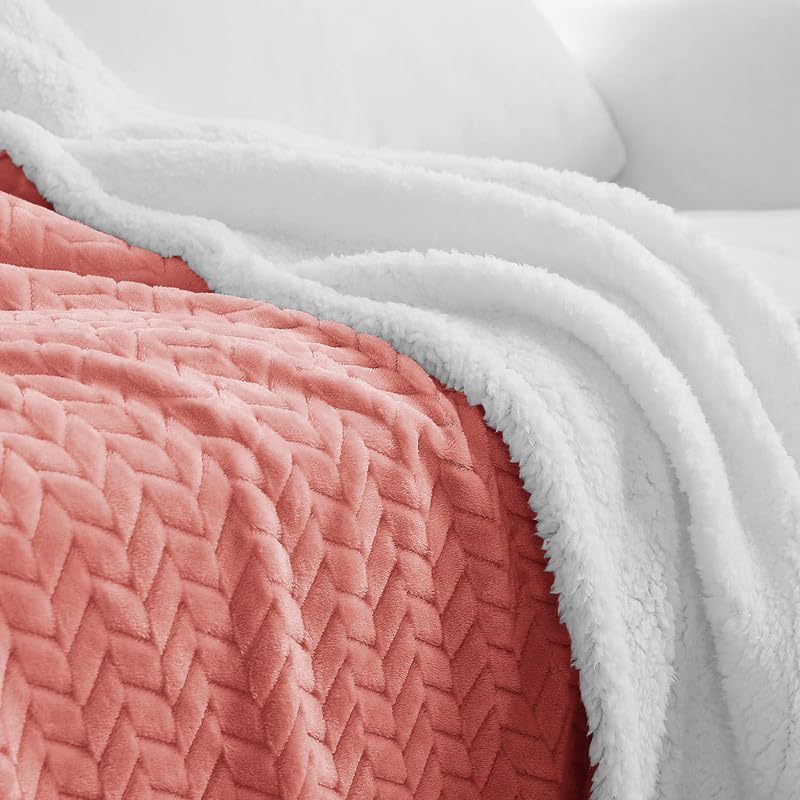 Image of BSB HOME Sherpa Blanket Flannel Blanket - 220 x 240 cm, Soft, Plush, Fluffy, Fuzzy, Warm, Cozy Perfect for Couch, Bed, Sofa, Chair - Reversible Blanket AC Blanket King Size - Pink & White