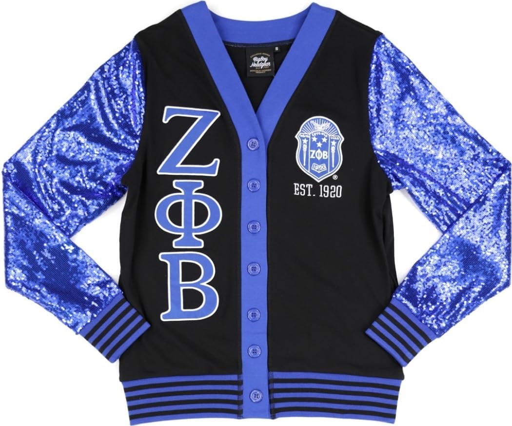 Big Boy Zeta Phi/Φ Beta Divine 9 S12 Sequins Cardigan [Black] - ID#67715-15-85-0-0