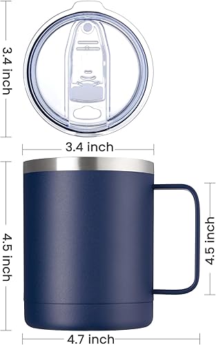 Miniatura 4 de MEWAY Taza de café de 12 onzas con asa, paquete de 8 vasos de viaje aislados de acero inoxidable con tapa deslizante, taza de campamento al vacío de