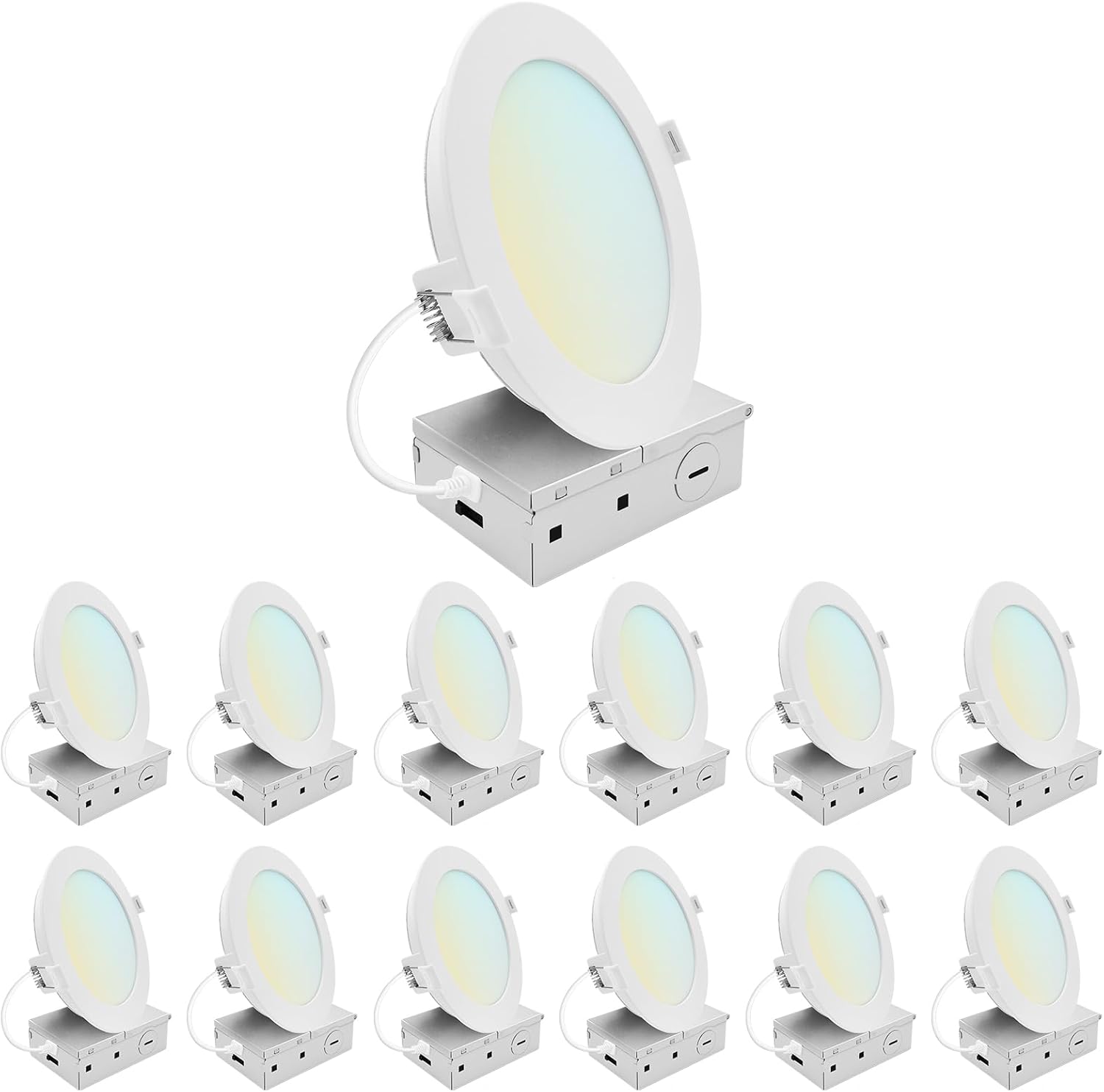 LUXRITE 6 Inch LED Recessed Light, ECO Backlit Mini Panel Spotlight, 5CCT 2700K-5000K, 1400 Lumens, High Output, 15 Watts, Dimmable, IC Rated, Wet Rated, ETL Listed, Energy Star, Round (12 Pack)