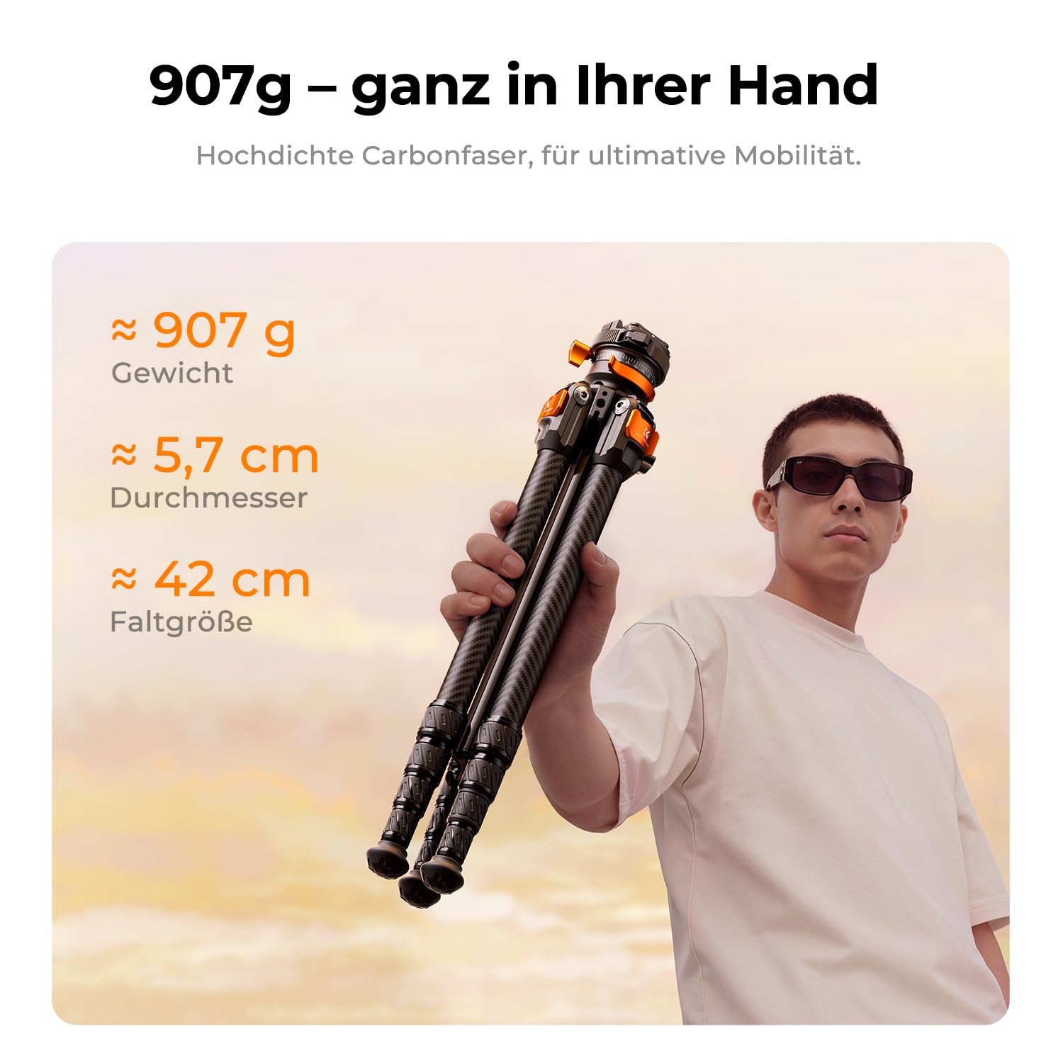 K&F CONCEPT Stativ Kamera 153cm Carbon Leichtes Tripod Kompaktes Reisestativ für DSLR A225C2+BH28R