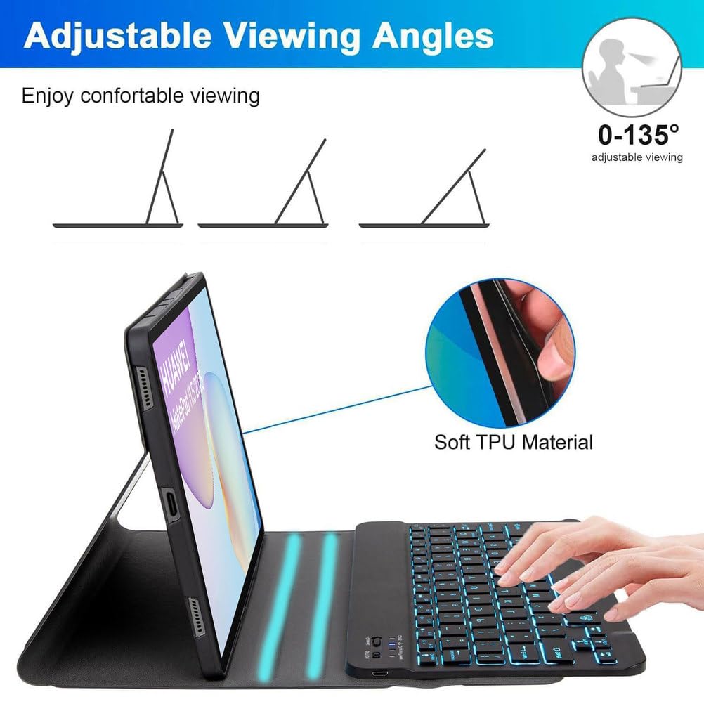 Funda con Teclado para Huawei MatePad 11,5 Pulgadas 2025 Tableta, Teclado Bluetooth Inalámbrico Español Ñ Desmontable con Retroiluminación De 7 Colores, Funda Ultrafina con Ratón