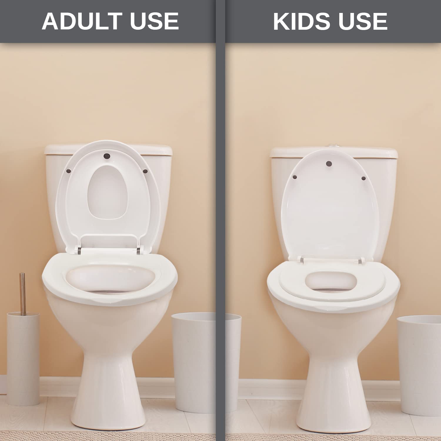 Potty Training Seat Ideal 2 in 1 Toilet Seat For Toddlers & Adults– Space Saving Solution For Kids Potty Training Easy To Install Convertible Toilet Seat, (Round)