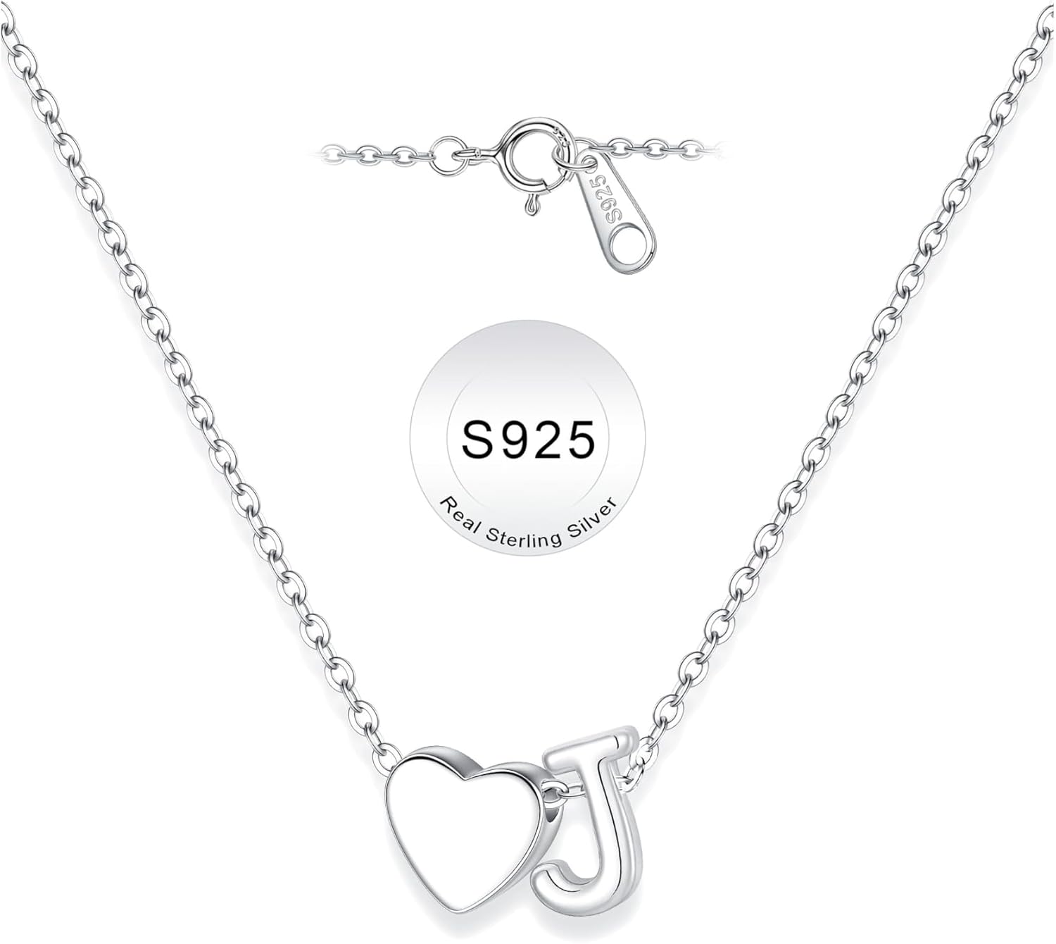 Turandoss S925 Sterling Silver Initial Necklaces for 5-16 Years Old Girls | Dainty Teen Girl Gifts Trendy Stuff Heart Initial A-Z Necklaces Personalized Birthday Jewelry Gifts for Girls