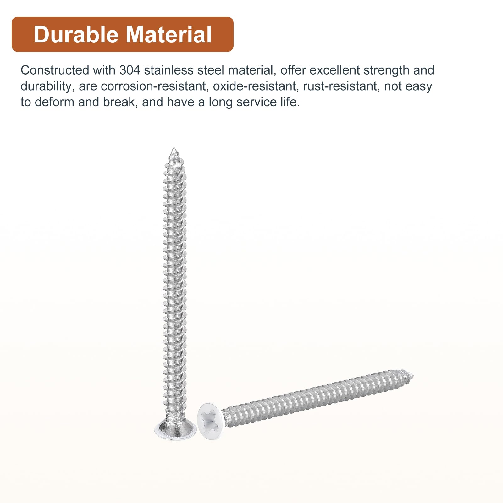 DTGN 25Pcs ST3.5x40mm Flat Head Wood Screws, 304 Stainless Steel White Phillips Self Tapping Screws - Image 3