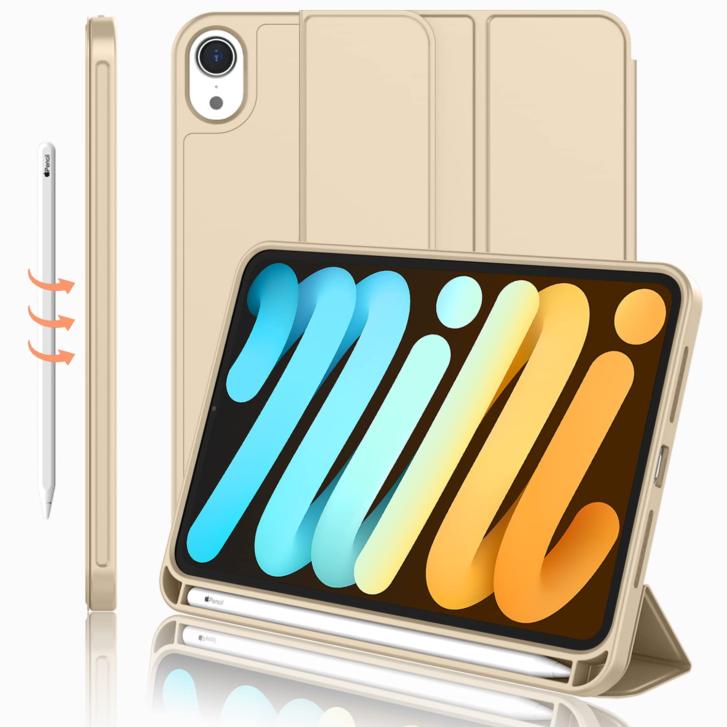 iPad Mini 7 Case 2024 (A17 Pro), iPad Mini 6 Case (8.3-Inch,2021 Model), iPad Mini 7th/6th Generation Case with Pencil Holder, Trifold Stand Smart Case with Soft TPU...