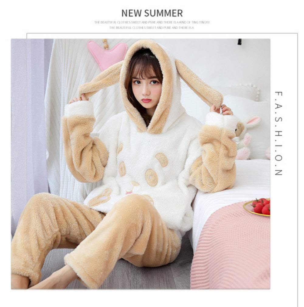 HAIBI Pyjama Femme Hiver，Polaire Pyjama 2 Pièces Filles Pyjamas Ensembles Vêtements De Nuit Dessin Animé Ours Manches Longues Pyjamas Chauds Femme Homewear