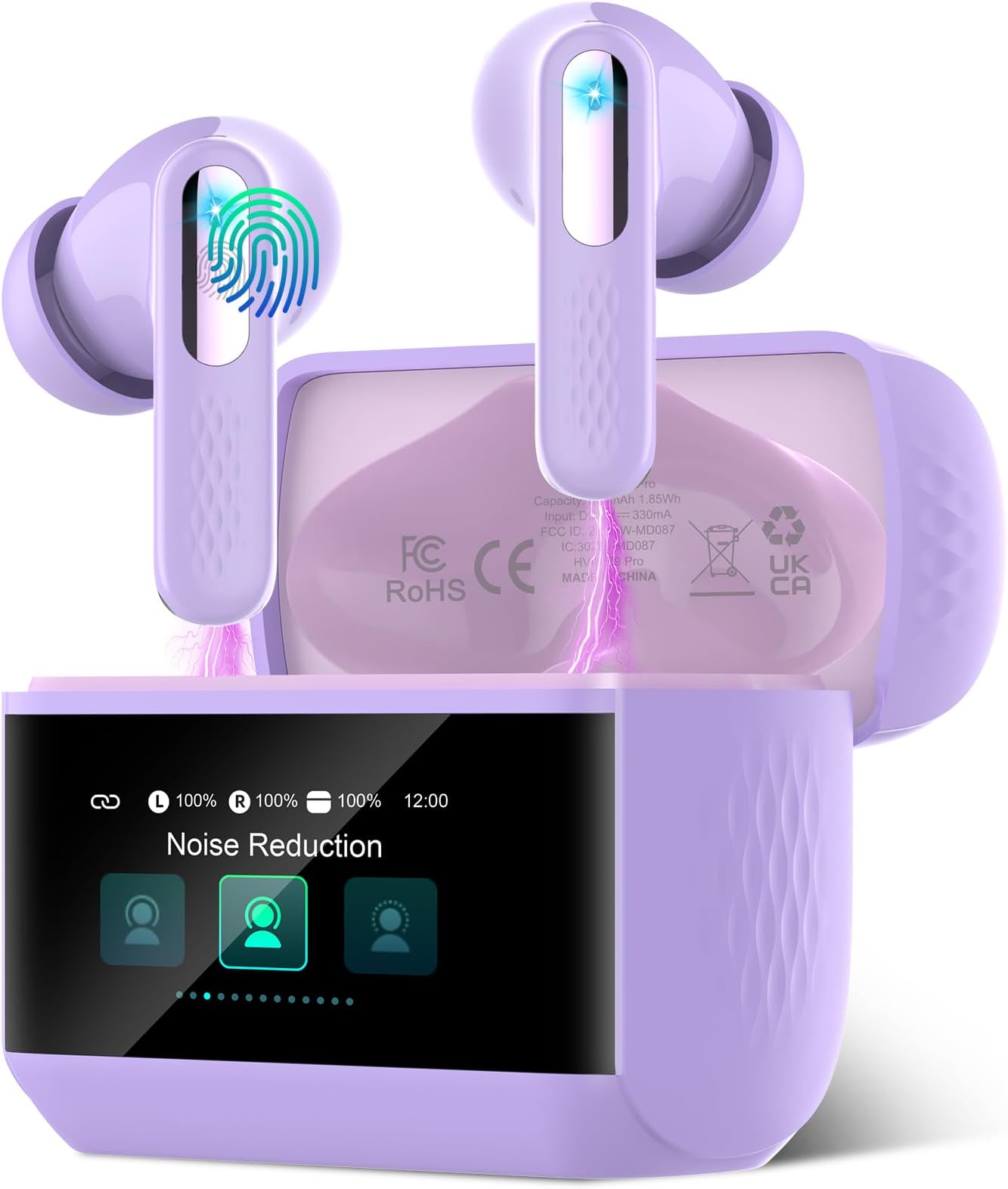Wireless Earbuds, Bluetooth 5.4 Headphones In Ear with ANC/ENC Noise Cancelling, HiFi Stereo Bluetooth Ear buds with Multifunctional Touchscreen, 5 EQ Modes/IP7 Waterproof Bluetooth Earphones, Purple