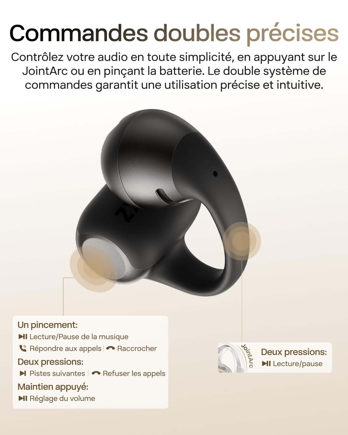 SHOKZ OpenDots 2 Écouteurs Clip-on à Oreilles Libres, Bluetooth 6.1, Dolby Audio, 40 h d'autonomie, Appels avec Réduction du Bruit par IA, Résistance IP57, Charge Rapide sans Fil, Noir