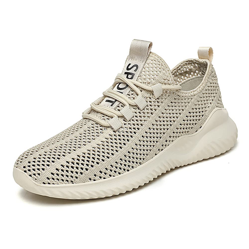 Mens Road Running Shoes Cozy Tennis Breathable Stylish Casual Sneakers MD Adult Walking Shoe Beige Numeric 11