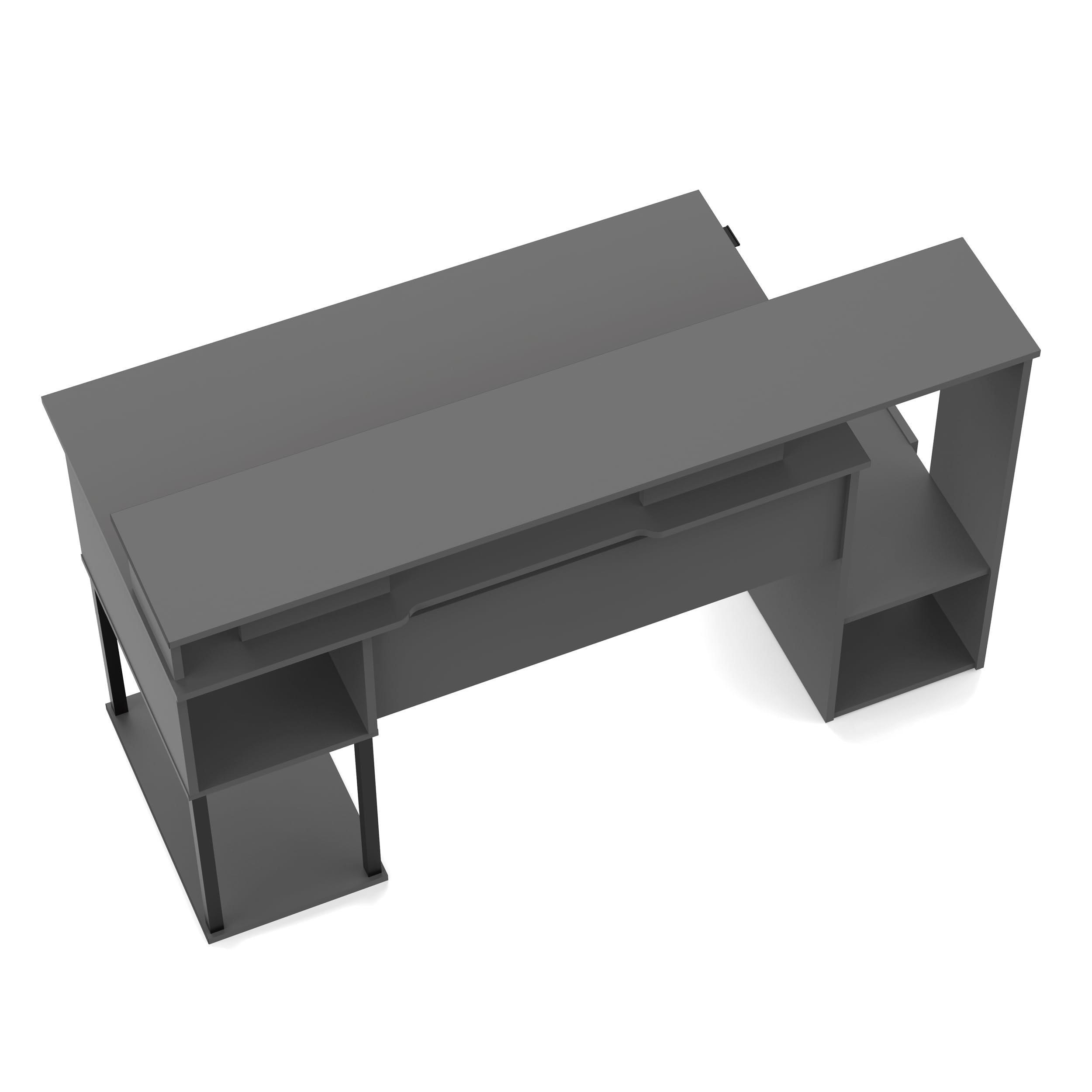 Mesa Gaming con Gancho para Auriculares, Curva pasacables, Altillo para monitores, Mesa de Ordenador para Oficinas, Escritorio, Gris, 89,5x150x67cm (Alto x Ancho x Fondo) Moderna Modelo Neru