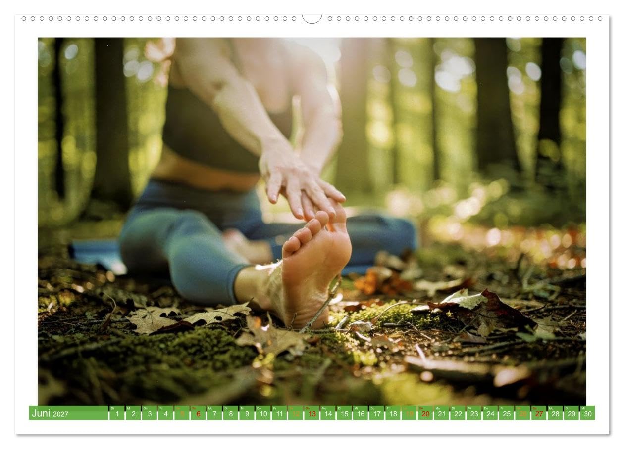 Yoga im Wald (hochwertiger Premium Wandkalender 2027 DIN A2 quer), Kunstdruck in Hochglanz: Die Übungen im Wald verbinden achtsame Bewegung mit der natürlichen Kraft des Waldes. (CALVENDO Gesundheit)