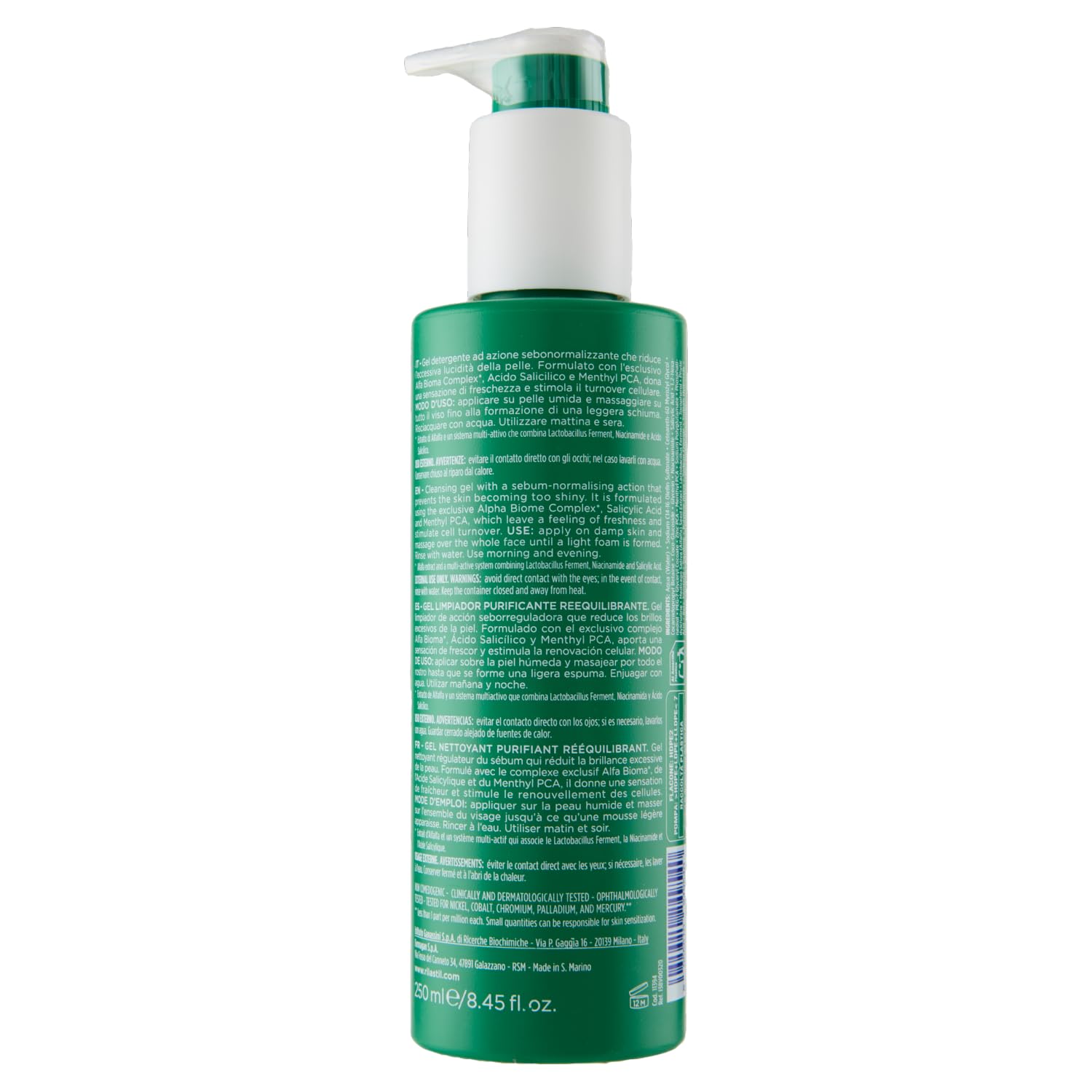 Rilastil Ageless SC Sebum Control, Gel detergente purificante e riequilibrante viso con Alfa Bioma Complex e Acido Salicilico ad azione sebonormalizzante, 250 ml