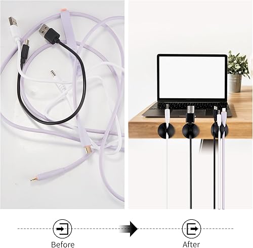 Miniatura 4 de Gestión de cables, 16 soportes para cables y 10 tiras organizadoras de cables. Clips adhesivos para cable de carga, organizadores de cables para